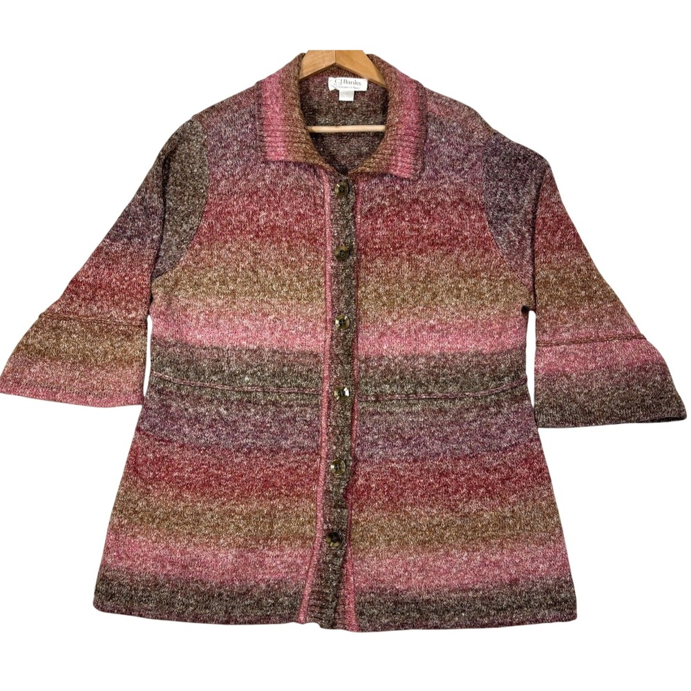 C.J. Banks Cardigan Pink Brown Ombre Knit Button Front Sweater Work Casual1X